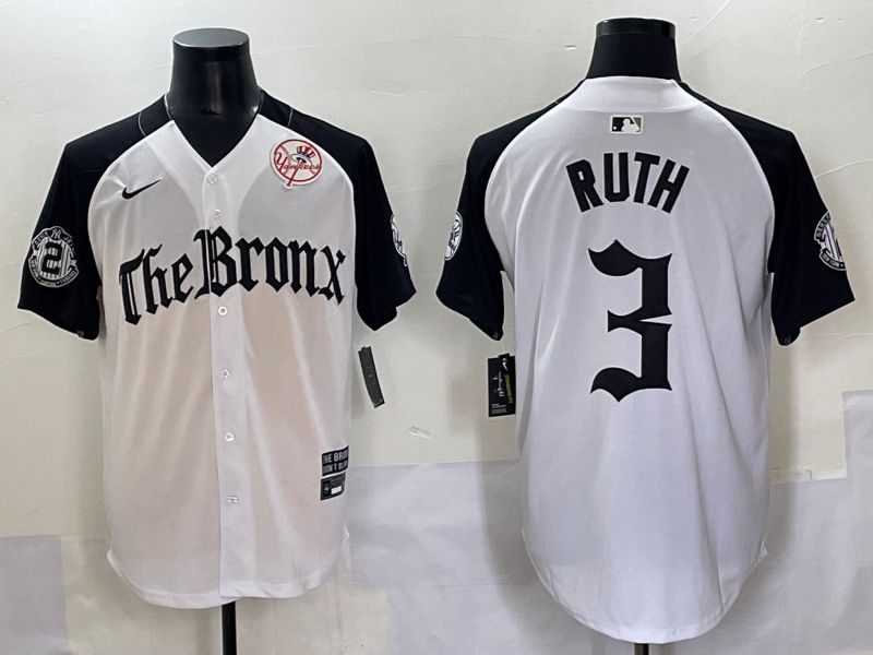 Men 2025 New York Yankees 3 Ruth White black Five generations Joint Name Nike MLB Jersey style 58